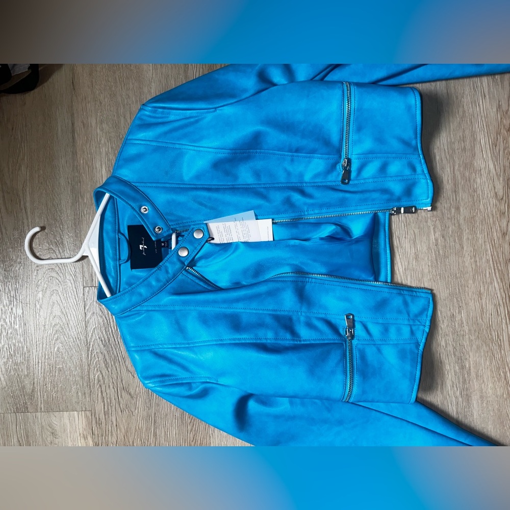 7for all mankind teal blue motor jacket.
